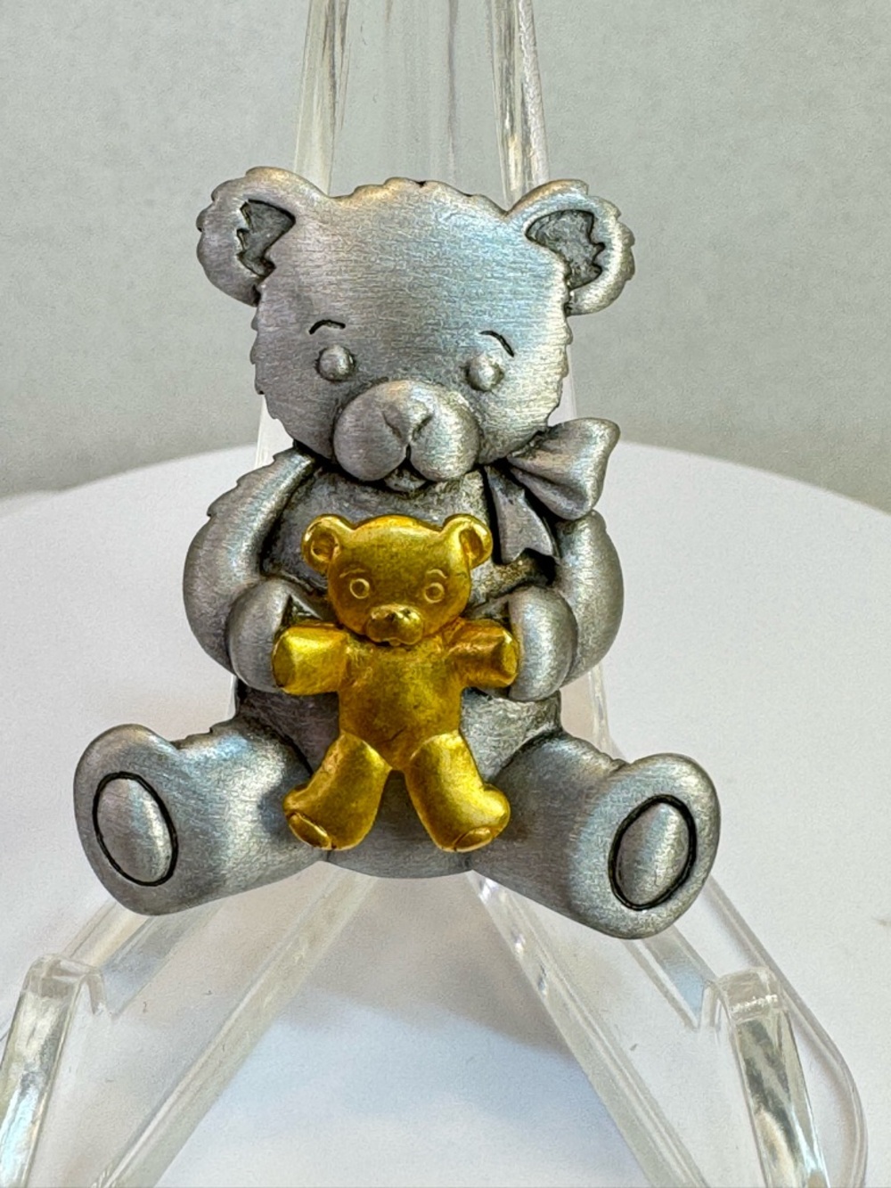 Silver and Gold Teddy Bear Brooch- great for a Baby Shower!
